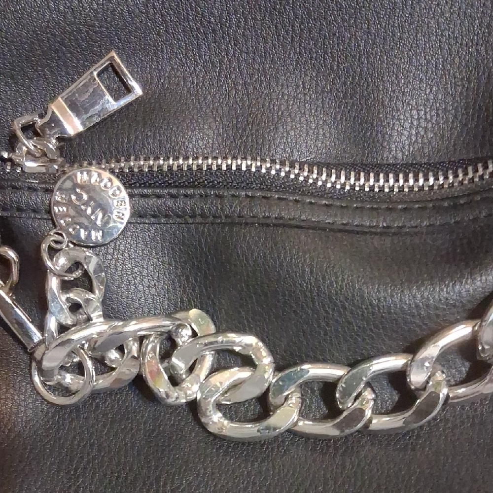 Mini Back Pack In Black Faux Leather With Silver Chain And Hardware - Picture 2 of 4
